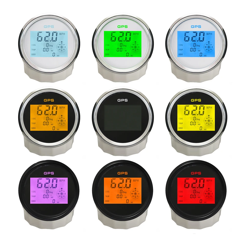 

52/85mm Waterproof Digital GPS Speedometer Odometer 0-999 knots km/h mph with 8 Colors Backlight for Motorcycle Car Boat Yacht