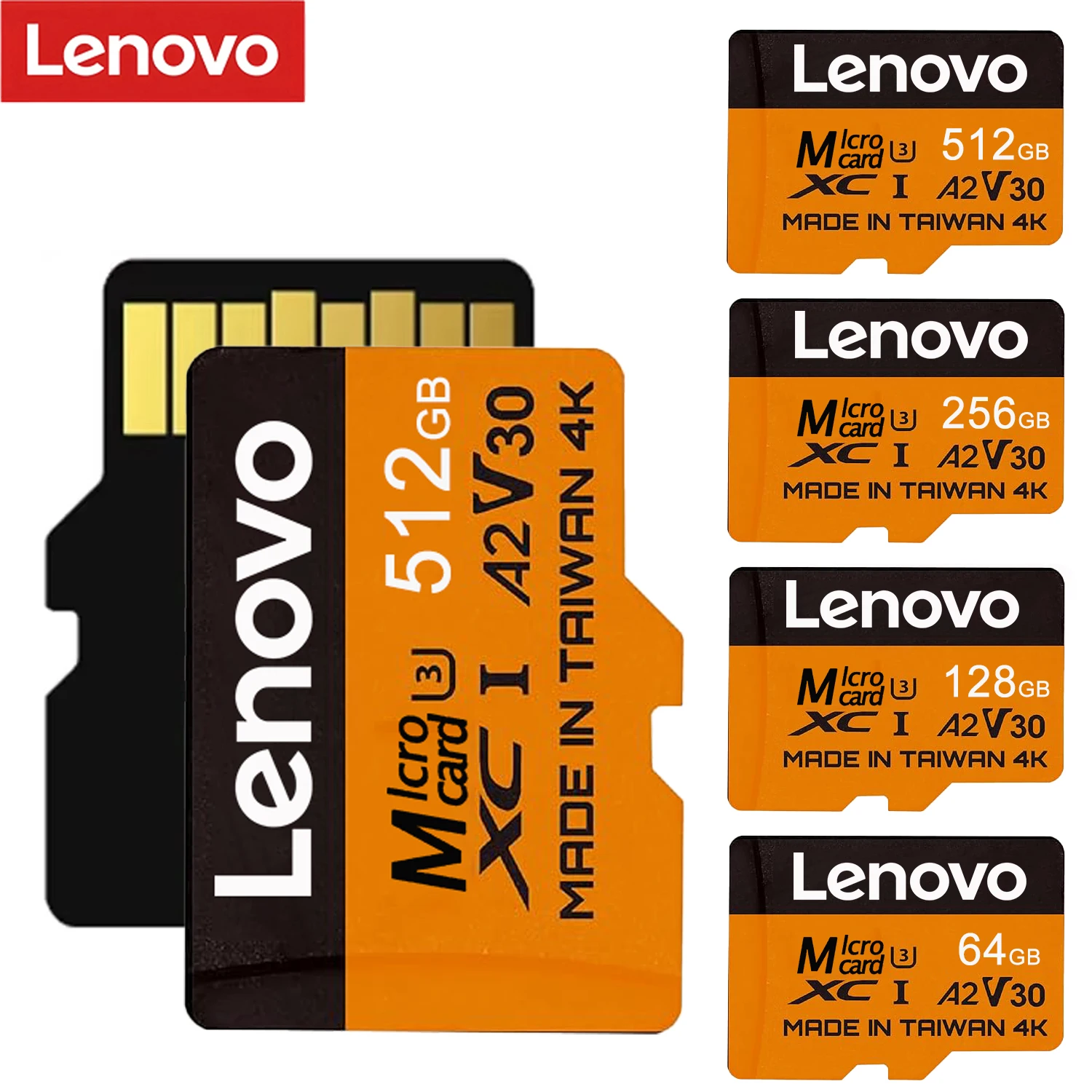 Carte SD Lenovo, carte TF 512 Go 256 Go, carte mémoire Micro SD haute vitesse U3 V30 A2 compatible avec caméra embarquée, Nintendo Switch, tablette