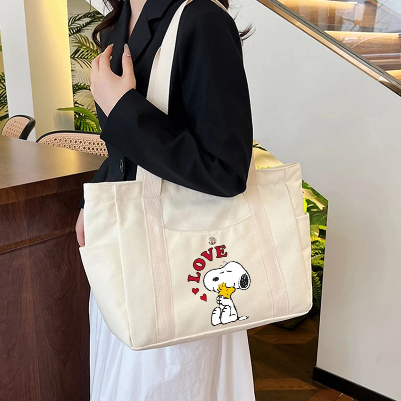 New Snoopy Women\'s Handbag Cartoon Tote Bag Canvas Designer Shoulder Bag Large Capacity Female Shopping Hand Bag Square Bags