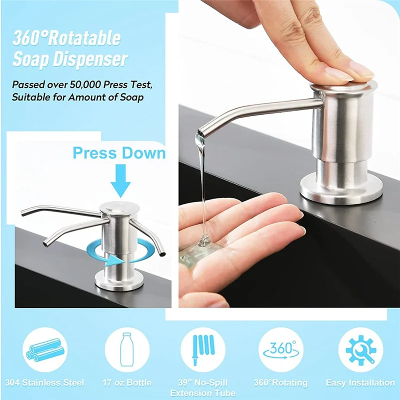 

MOPHE-For Kitchen Sink Soap Dispenser Chrome Countertop Design For Bathroom, Built-In Style