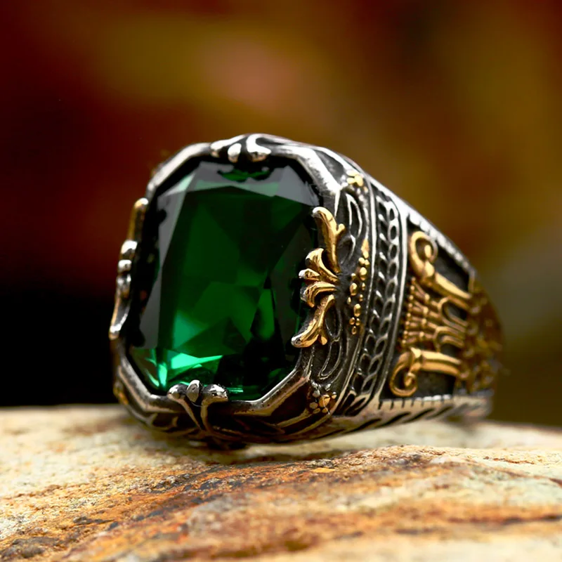 BEIER 2024 New Arrival Stainless Steel Saudi The Arab Green Crystal Ring For Men Ethnic style Jewelry