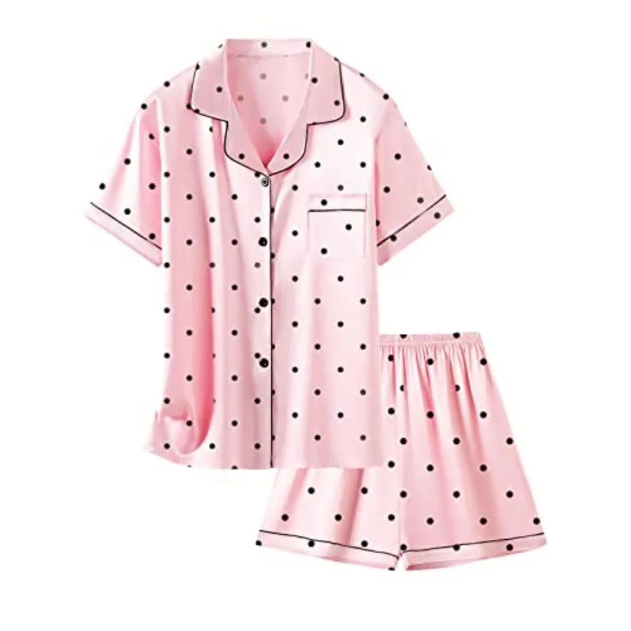 

Girls and Womens Satin Pajamas Set, Silk Button-Down Sleepwear 2 Piece Nightwear, 3 Years - Women XXL