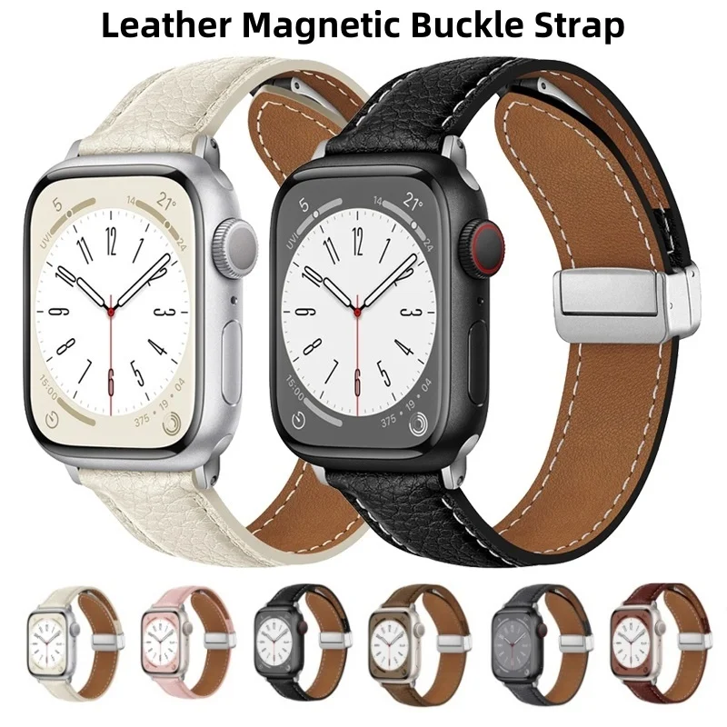 Cinturino in pelle con fibbia magnetica per Apple Watch 45mm 41mm 49mm 46mm 44mm 40mm iWatch Series 10 Ultra 49mm Cinturino per orologio di alta qualità