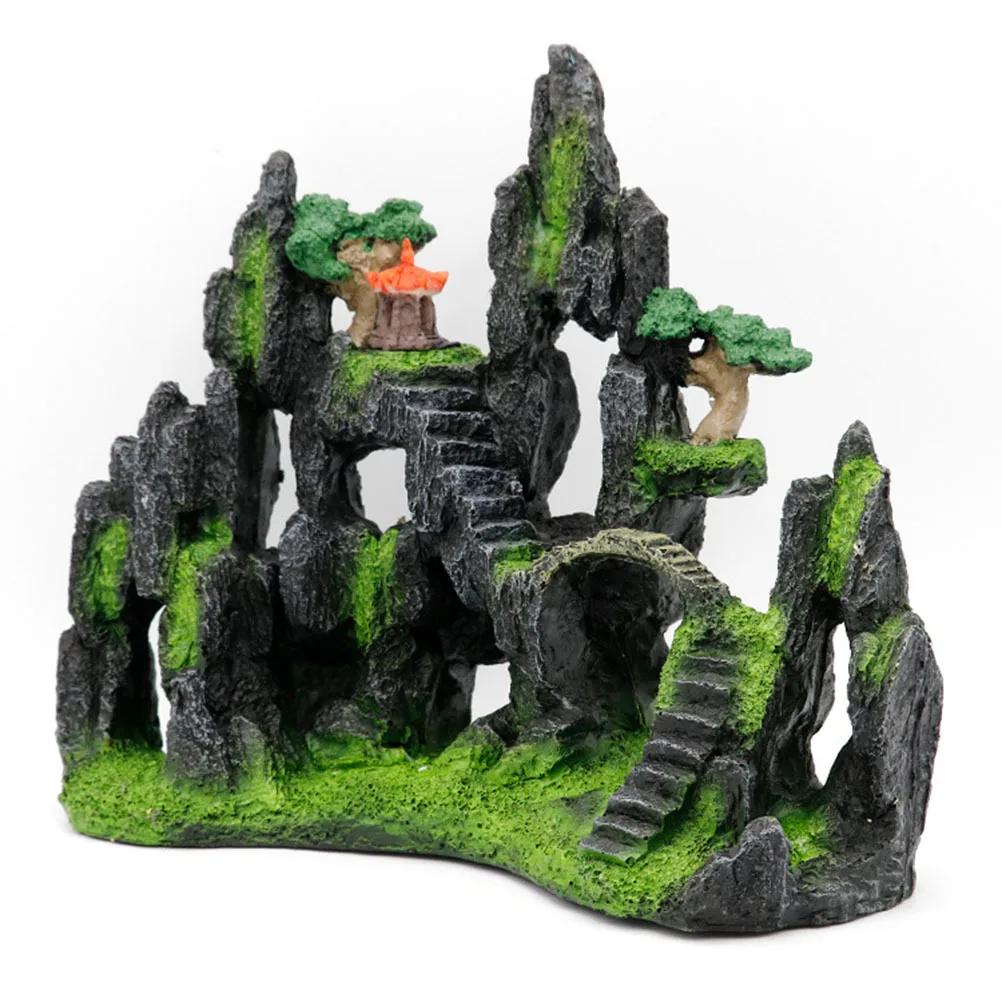 

Artificial Mountain Rock Aquarium Decoration Resin Mountain Pavilion Landscape Fish Tank Ornament Fish Hiding Place Aquarium