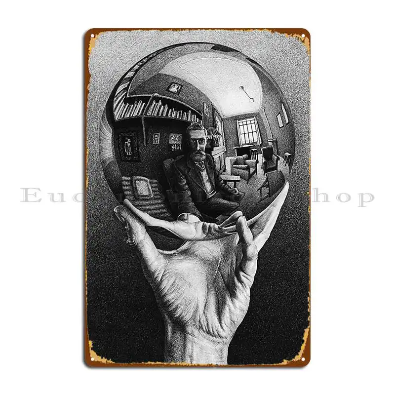 M C Escher Hand With Reflecting Sphere Metal Signs Club Party Club Designing Pub Iron Tin Sign Poster