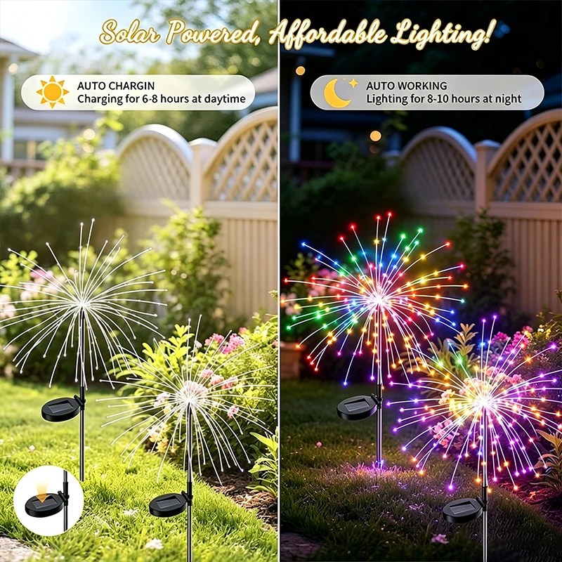 200LEDs Outdoor Solar Fairy Lights Waterproof Garden Decor Firework Ground Socket Lights for Outside Courtyard Cshristmas Party