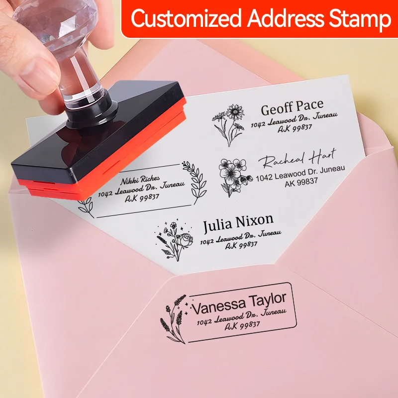 

Набор персонализированных адресных штампов с самокрашиванием — многоразовые канцелярские товары, этикетки для возвращения на свадьбу и предметы первой необходимости для деловых канцелярских товаров