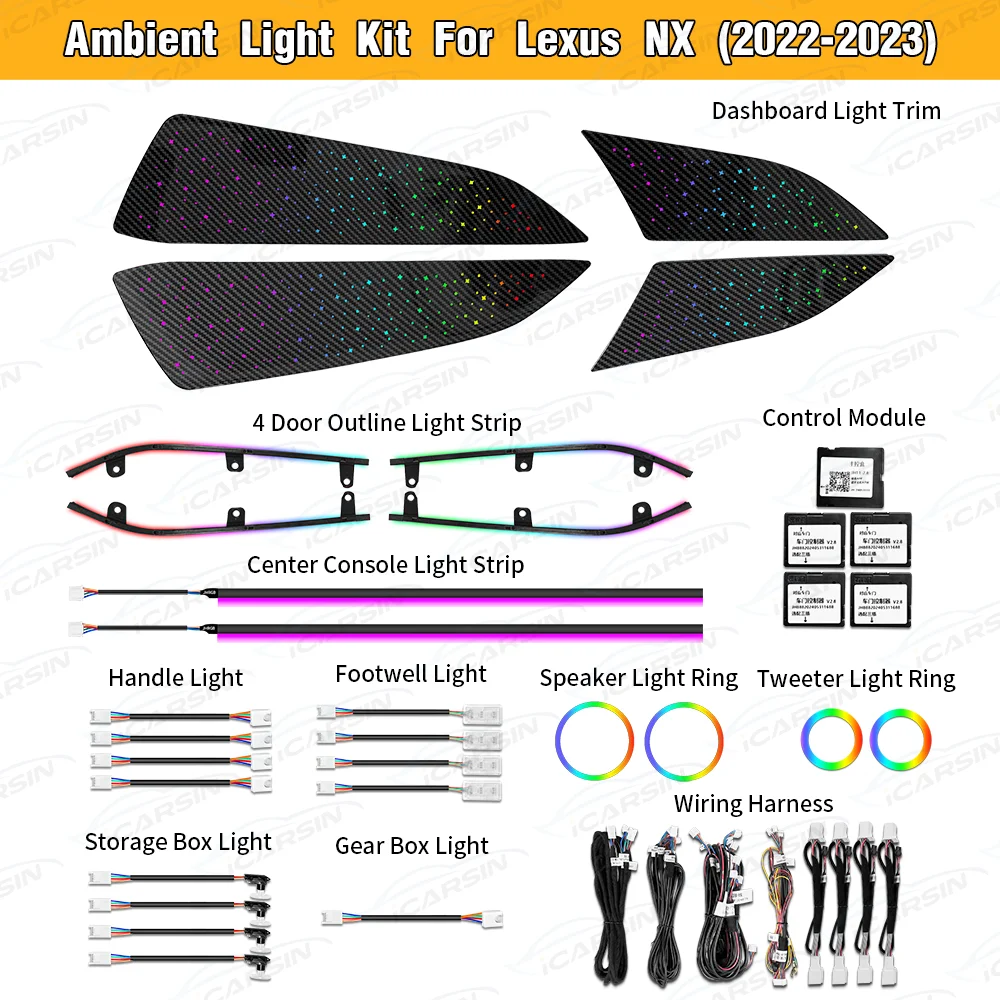 

Dynamic Symphony Colorful Ambient Lighting for LEXUS NX 2022+ Interior LED Light Trim Upgrade Accessories