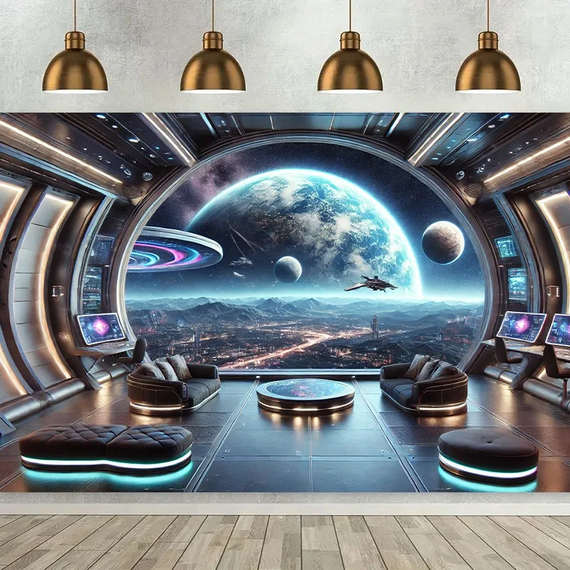 Futuristic Space Lounge Tapestry Galactic Living Experience Wall Decoration Background Cloth Bedroom Room Home Decoration