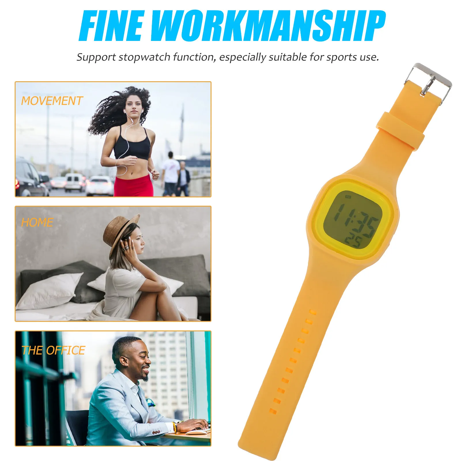 Waterproof Colorful Digital Electronic Watch Yellow Stopwatch Alarm Clock 12 24 Hour Backlight Sports Silicone