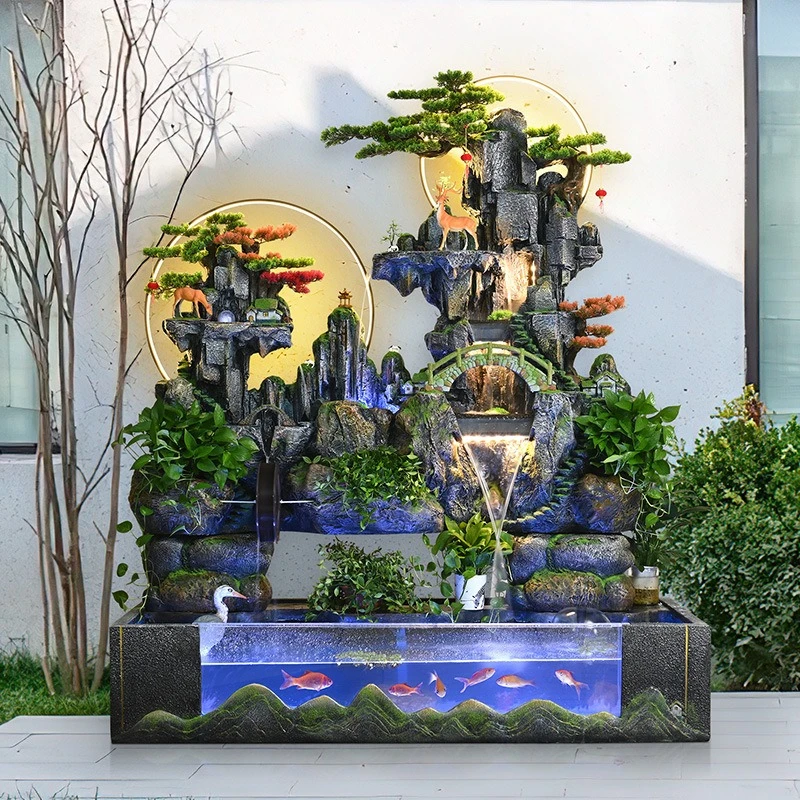 

Garden fish pond rockery landscaping decoration, rockery water fountain outdoor balcony circulation, water landscape feng shu