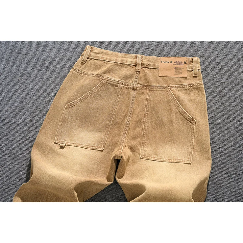 

Fashionable Korean high street heavyweight brand loose straight leg jeans for men, retro washed wide leg pants for youth