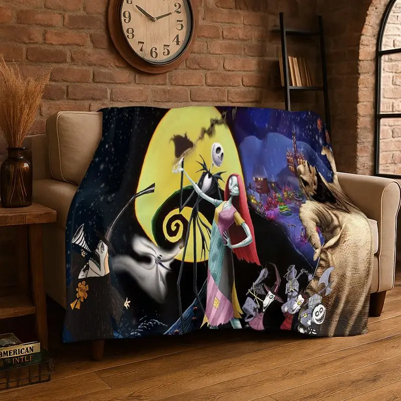 HD Cartoon N-Nightmare Before Christmas Jack HalloweeFlannel Blanket Soft Warm Throw Blanket for Bedroom Living Room Bed Travel