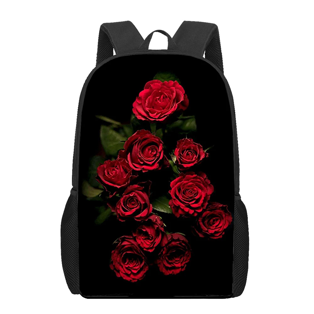 Rose Backpacks Golden Rose Floral Flower on Black School Bags Travel Backpacks Laptop Bookbag Lightweight 16 inch Large Daypack