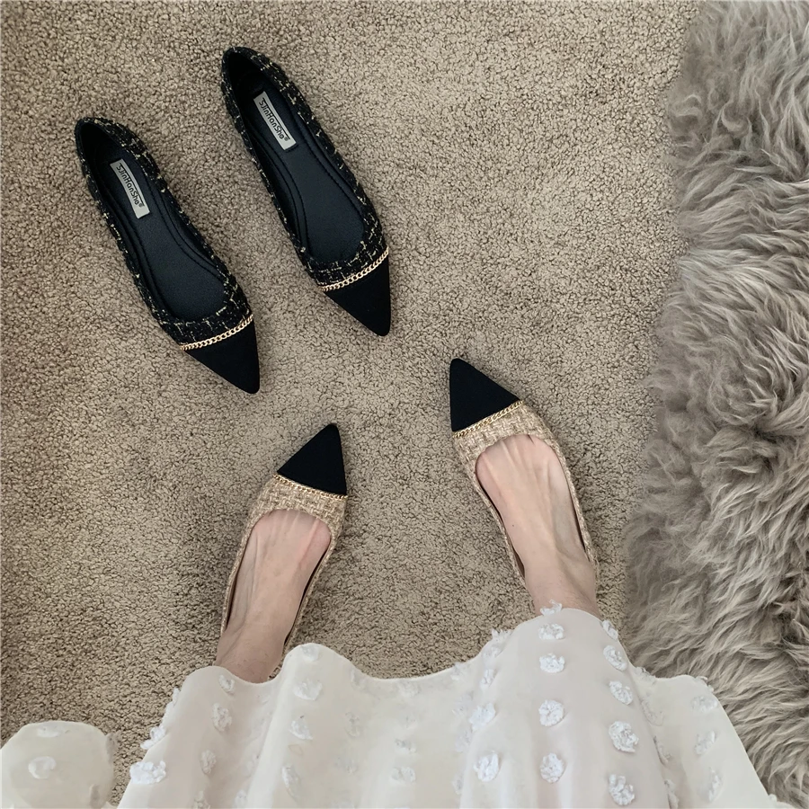 Luxury Flat Shoes Single Shoes Pointed Shallow Loafers Women Soft Soles Comfortable Ballet Shoes Large Work Shoes for Women