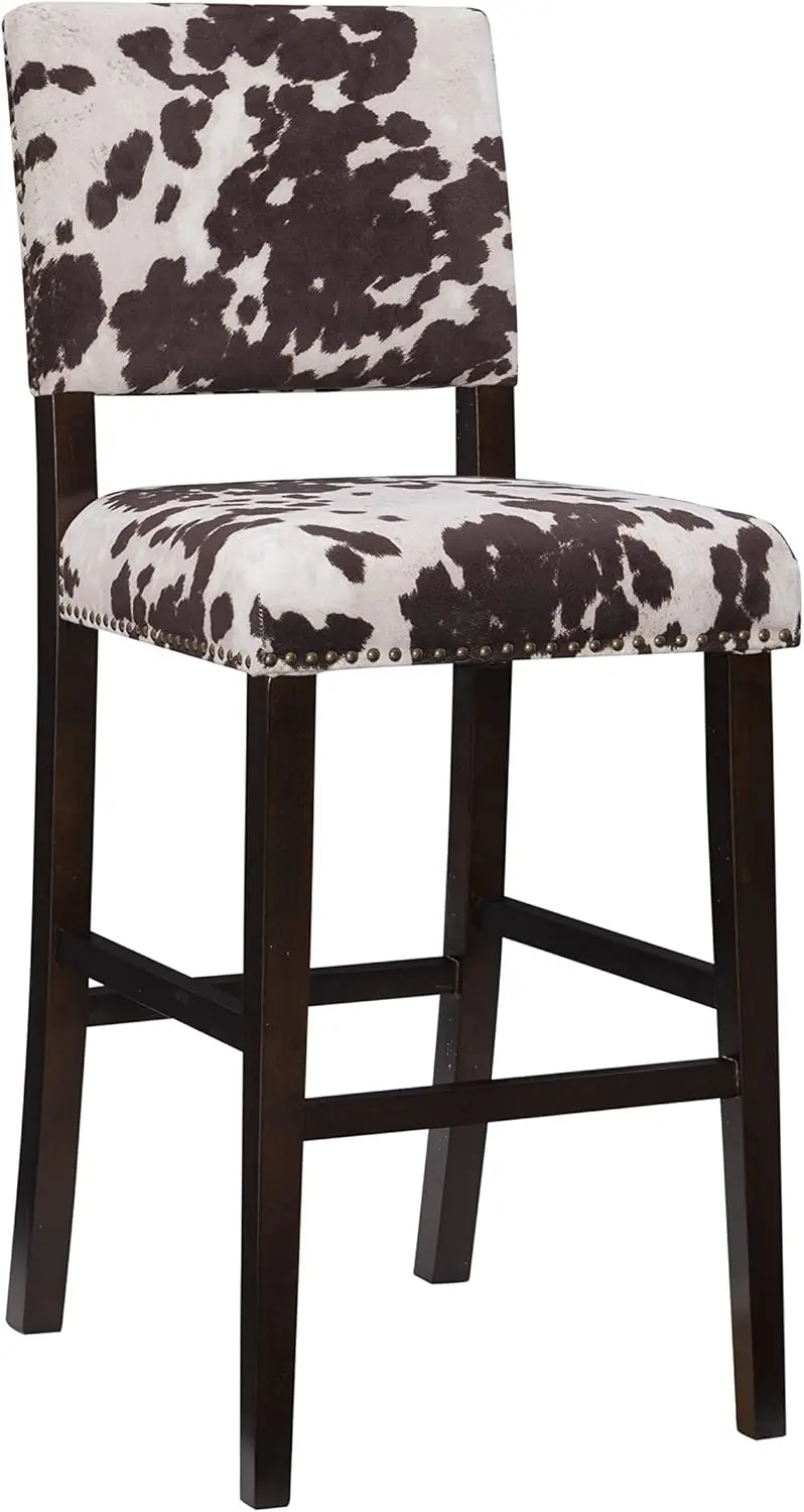 

Brown Cowhide Print Bar Stool, 44.75" Height, Sturdy Hardwood Frame with Comfortable Padded Seat