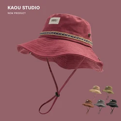Japanese Harajuku Tooling Style Bucket Hats for Men and Women Outdoor Camping Sunshading Fashion Sticker Western Cowboy Caps