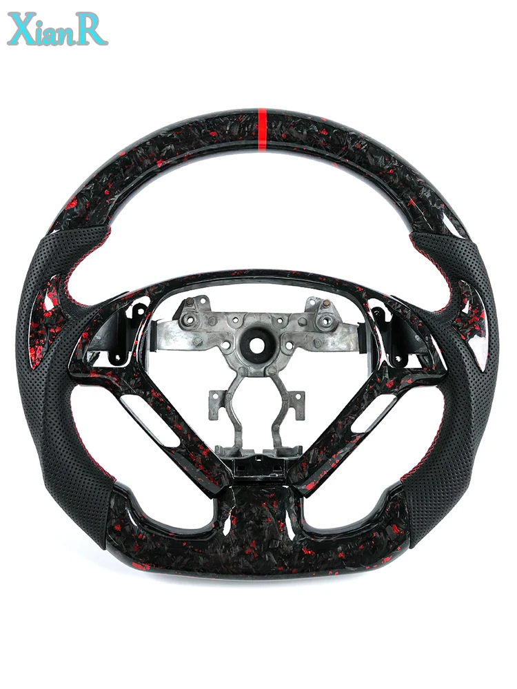 Red Forged Carbon Fiber Luxury Sports Steering Wheel with Black Perforated Leather & Red Paddles for Infiniti G37 G35 Q50 view 2