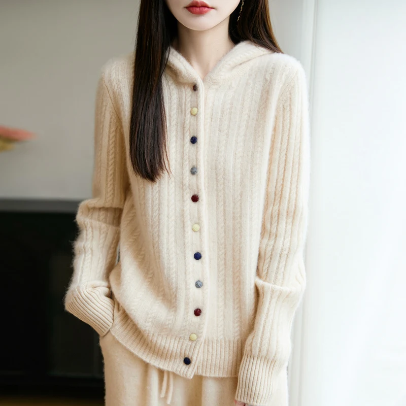 

Cardigan Sweater Wool Hoodies Sweatshirts Women Thick Winter Cashmere Soft Warm Loose Casual Knitted Coat Comfortable Top 2025
