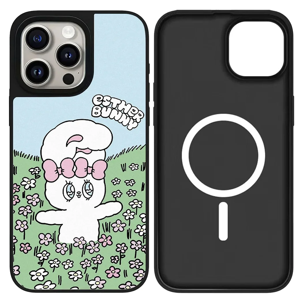 

Pink Bunny Mirror Surface Magnetic Phone Case Cover for IPhone 17 16 15 14 13 12 Pro Max Case for IPhone 17 Air