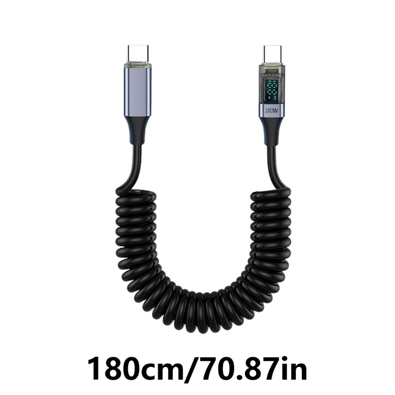 PVC USB C PD100W Data Cable with Dynamic Power Display, 100W Fast Charging Capability Retractable Cord D2RC