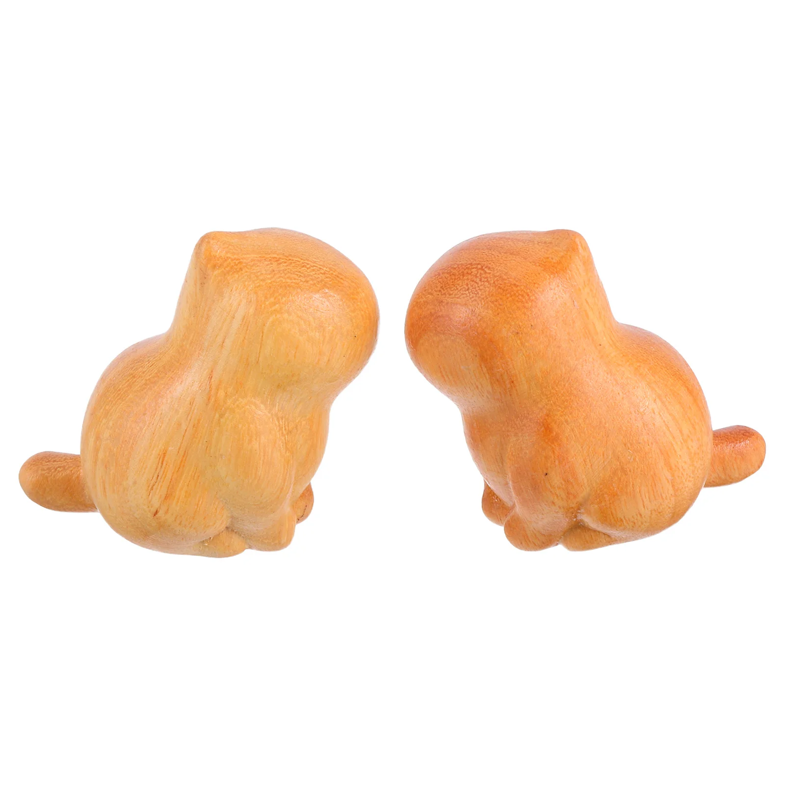 

2 Pcs Wooden Kitten Ornaments Cat Table Decor Figurines Vintage Hand Carved Sculpture Cute