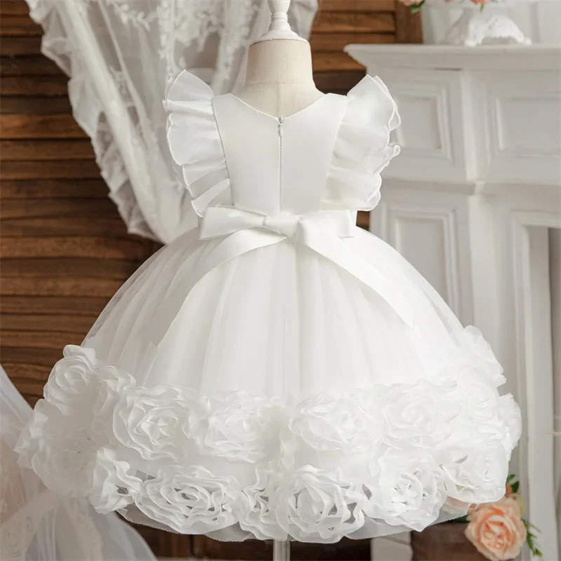 Flower Party Dresses for Girls Flying Sleeves Puffy Princess Dress Baby Girl Birthday Baptism Tutu Gown Children Wedding Clothes