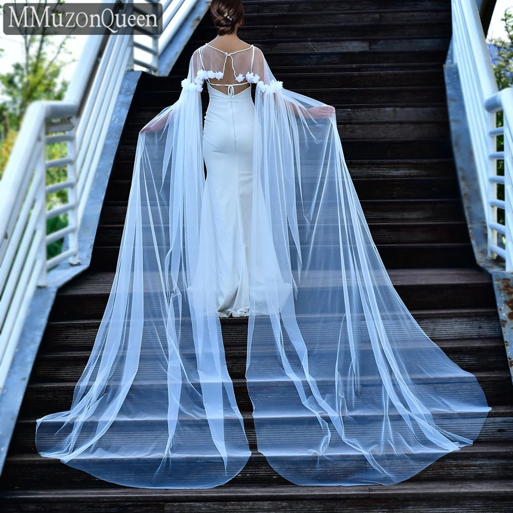 MMQ MG12 Cathedral Tulle Wedding Shawl 3D Flowers Wedding Dress Cover Up Bridal Robe Wedding Accessories DIY Customized