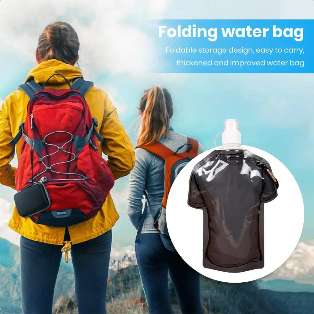 Foldable Water Bottle 500ml BPA Free T-shirt Shaped Water Pouch Drinking Bottle Hiking Camping Travel Sports Water Bag