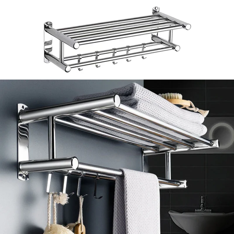 40cm/50cm Stainless Steel Bath Towel Rack Project Hotel Hotel Household Bathroom Toilet Wall Mounted Shelf