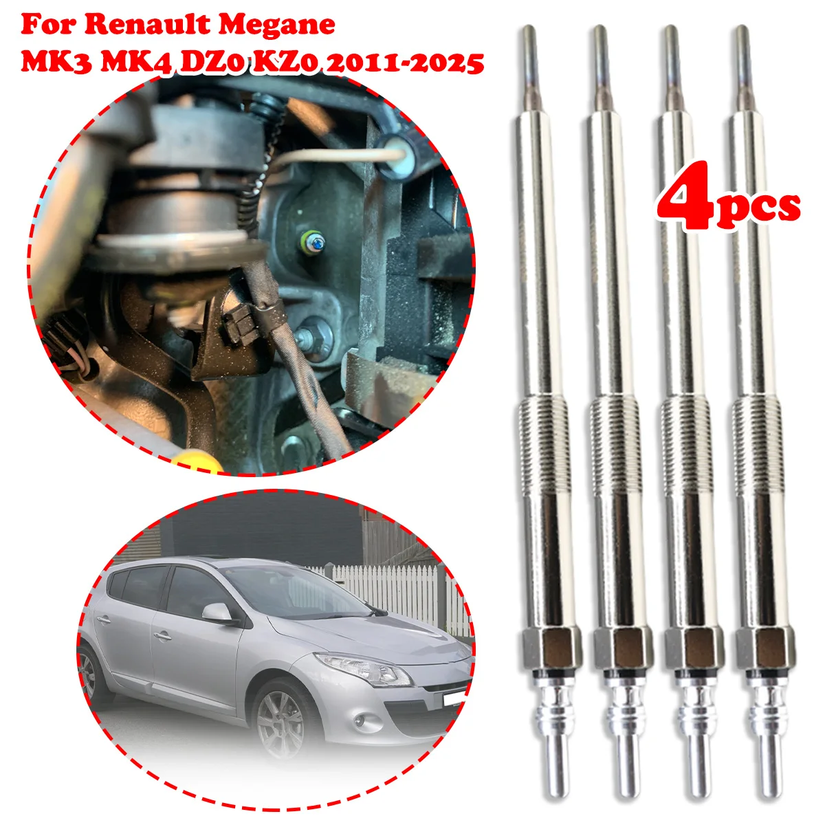 

4PCs For Renault Megane MK3 MK4 DZ0 KZ0 11-2025 1.6 dCi Diesel Heater Nickel Plating Glow Plugs 4.5V Car Replacement 6221590001