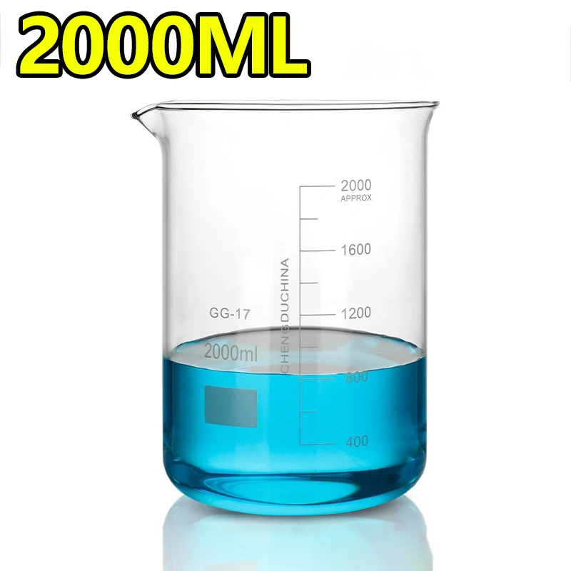 2000ml Glass low beaker, high borosilicate glass, high temperature resistant, graduated measuring cup, laboratory supplies