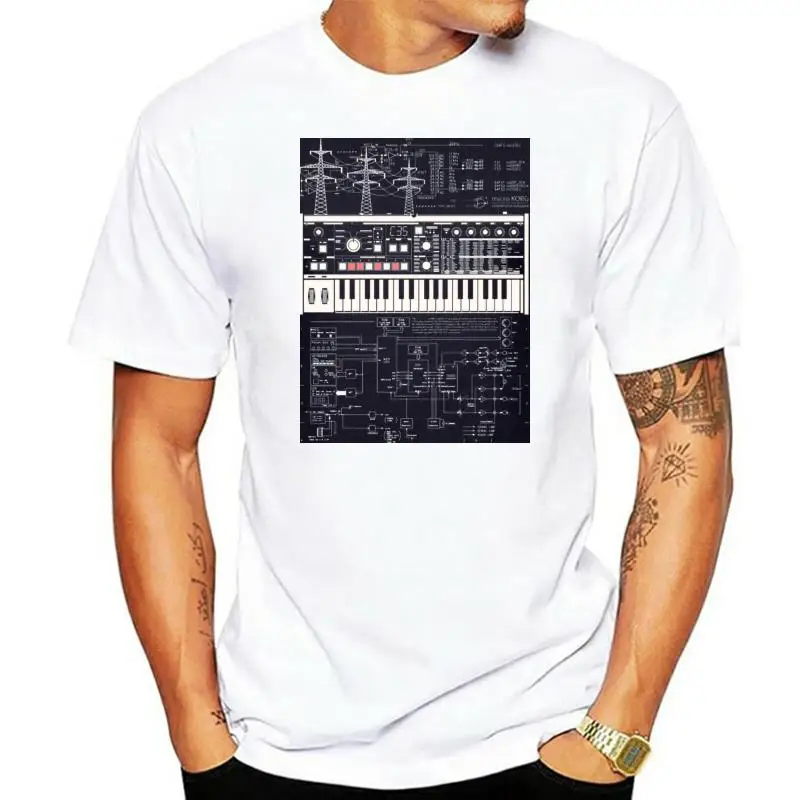 one yona Electron Music Synthesizer Illustration T-Shirts 100% Cotton Music Band Club Tops & Tees Electronic Keyboard AM T-shirt