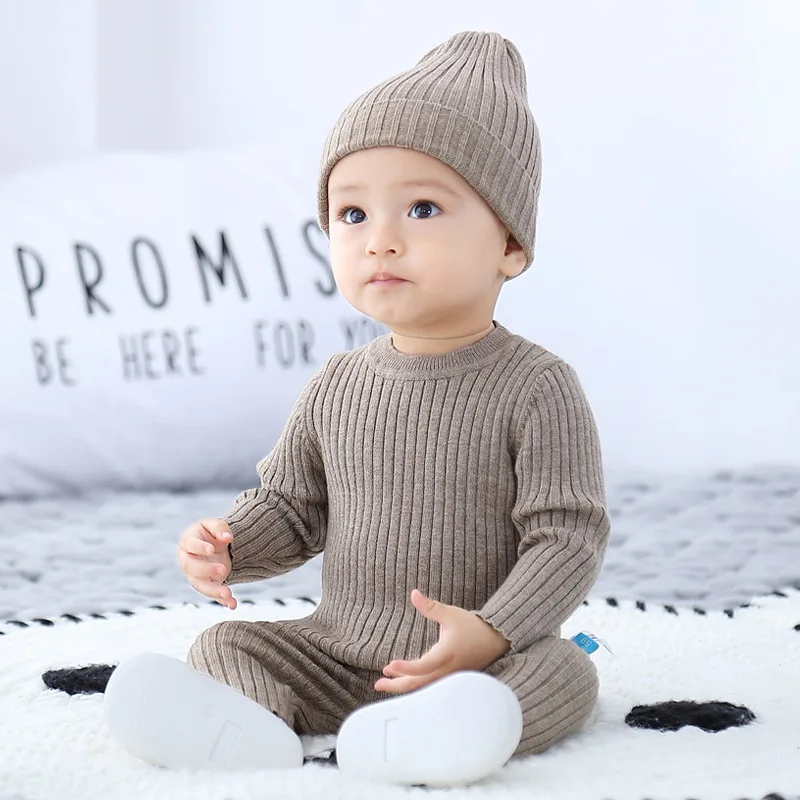 3PCS/Lot Baby Clothes Set Knitting Newborn Baby Boy Clothes Winter Long Sleeves Sweater+Pants+Hats Solider Baby Outwear Bebe