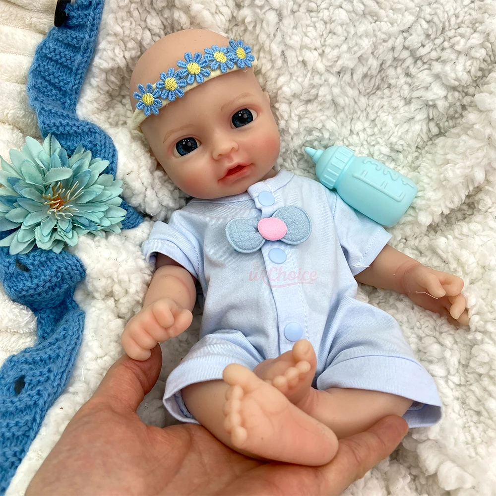 

Миниатюрная силиконовая кукла-реборн 12 дюймов, синие глаза, ручная роспись вен, реалистичная новорожденная девочка, коллекционная кукла