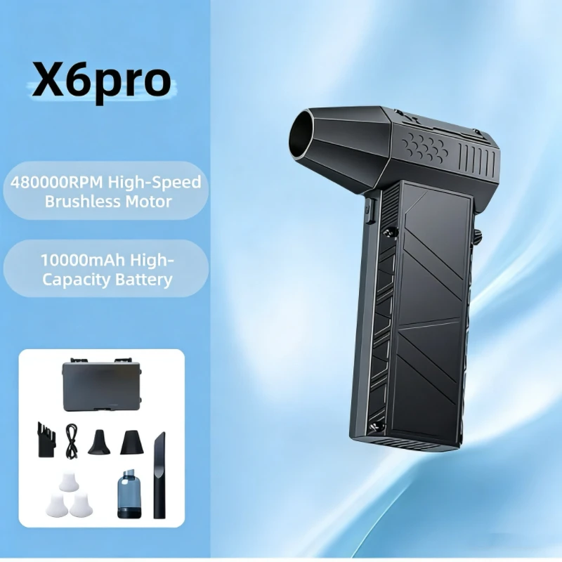 

Мощный воздуходувка X6, 480000 об/мин, бесщеточный жестокий вентилятор, пылесос, сильный ветер, 53 м/с, турбоструйный вентилятор, перезарядка типа C