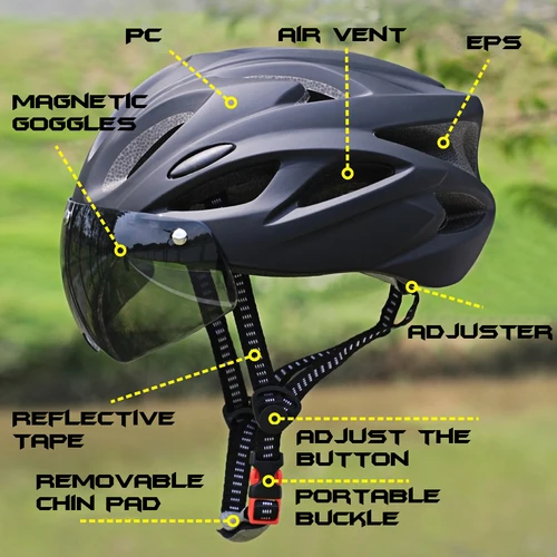 Imagen 2 del producto PJT gafas magnéticas ultraligeras casco de bicicleta carcasa de PC ligera y casco de ciclismo de construcción de espuma EPS casco de bicicleta MTB
