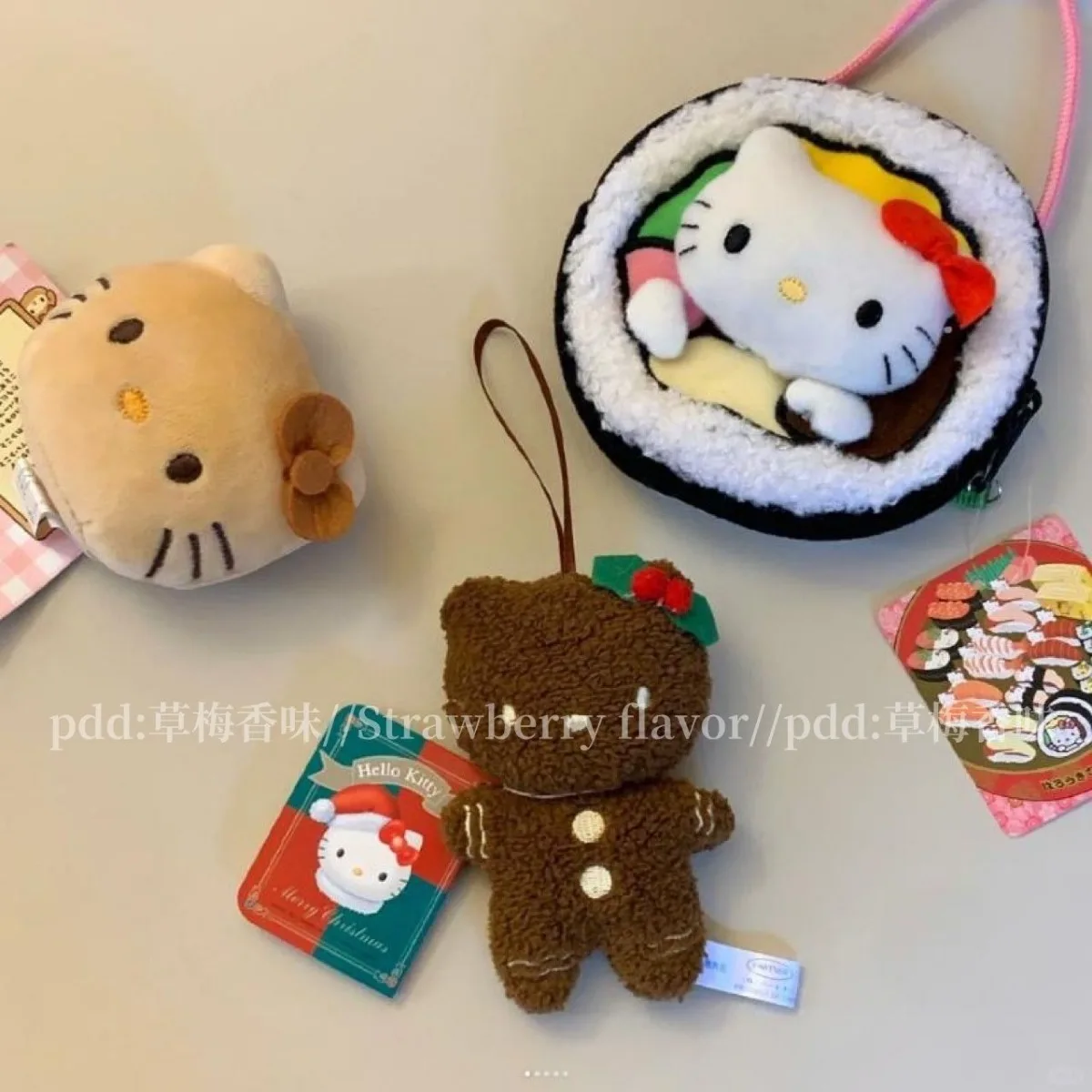 Hello Kitty Plush Doll Pendant Winter Christmas Cartoon Gingerbread Man KT Cat Cute Keychain Bag Accessories Backpack Decoration