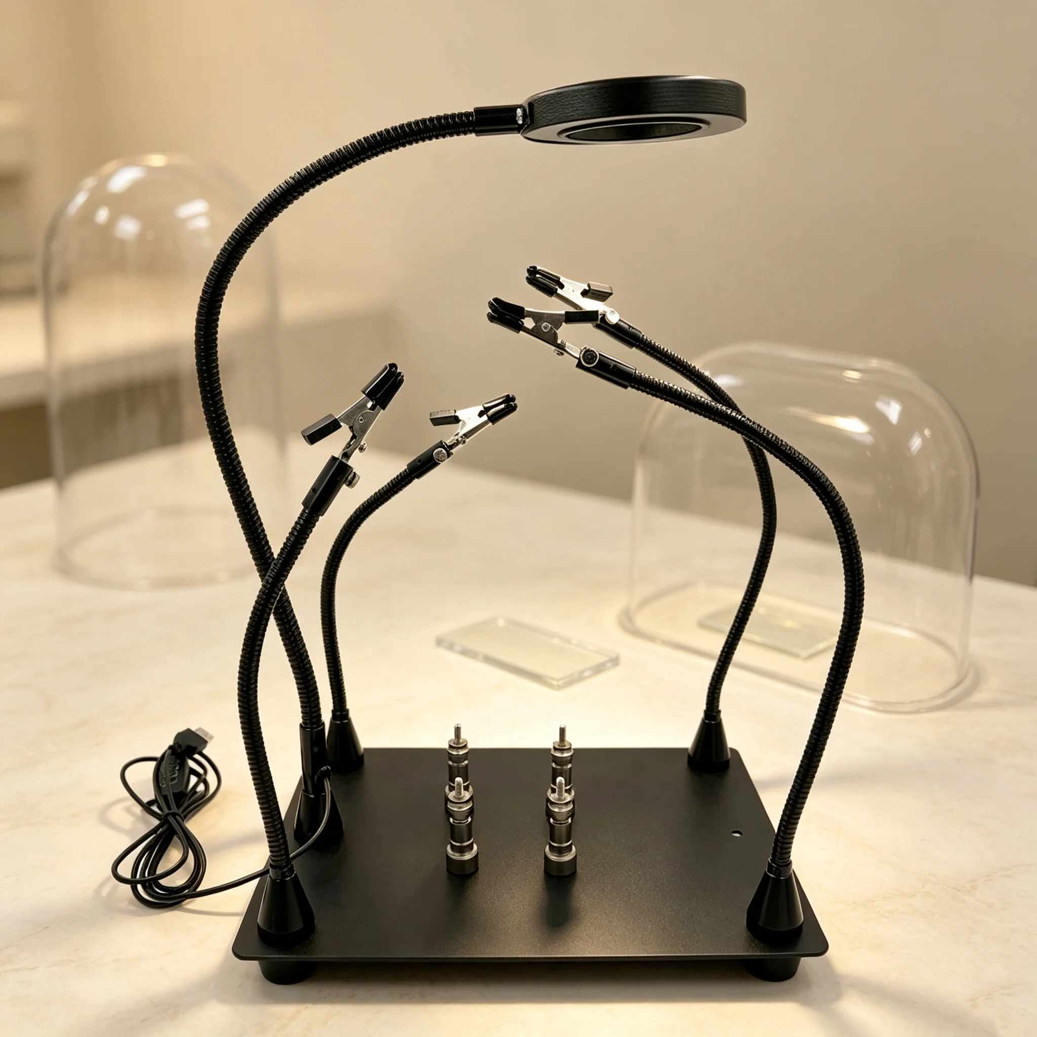 PCB Holder Flexible Metal Arms Helping Hands with Welding Soldering Magnifier for Desktop Magnifying Tools Welding Station