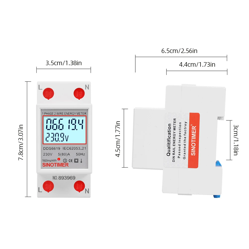 Digital Single Phase Energy Meter Din Rail 220V 230V Electricity Usage Monitor Super Energy Saving 50 60Hz for Home Or Business