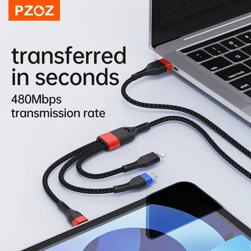 PZOZ 66W 3 in 1 6A USB Type C Cable Super Fast Charging Micro USB C Cable For iPhone Samsung Xiaomi Huawei Phone Cord Charger image 4