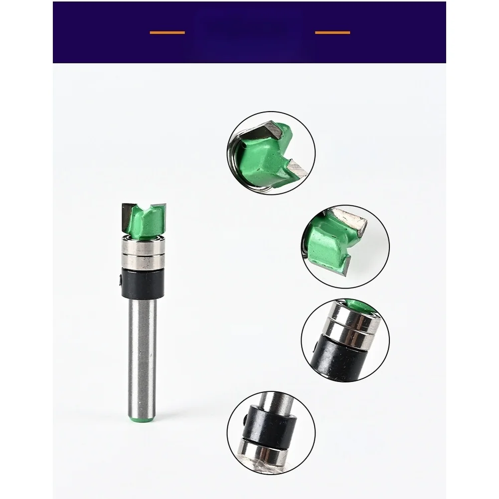 Hardened Steel Flush Trim Router Bit with 1/4 Shank and Dual Ball Bearings for Stable Cutting in For Woodworking Milling Tasks