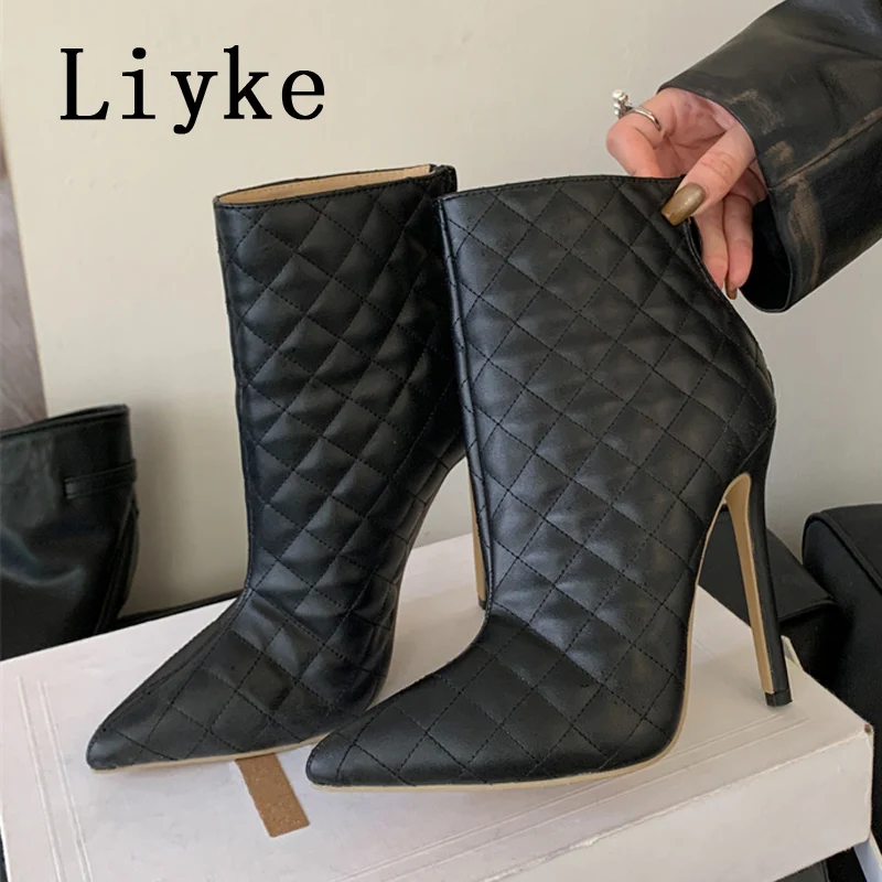 

Liyke, осенне-зимние женские ботильоны, пикантные туфли-лодочки на высоком каблуке с острым носком для танцев на пилоне, модные туфли челси на молнии, женские размеры 35-42