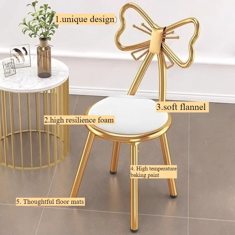 Butterfly dressing stool, backrest chair, butterfly chair, nail salon, light luxury,princess style girl makeup stool