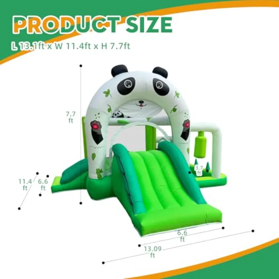 Multifunctioneel Panda opblaasbaar springkasteel met dubbele glijbal PitandPonspilaar Peuter springkasteel met inblazer