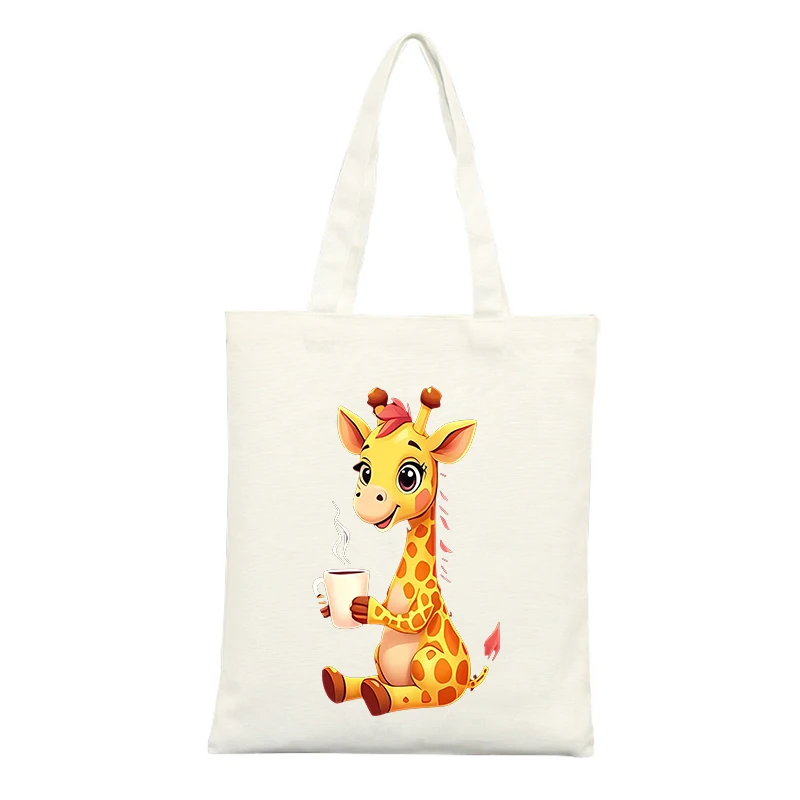 Canvas Tote Bag with Cute Giraffe Graphic, Casual Style for Daily Shopping and Outings