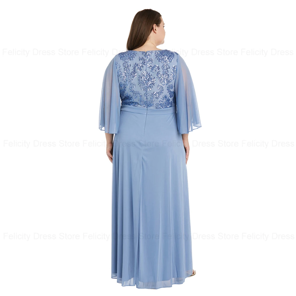 Exquisitos vestidos de talla grande para madre de la novia, vestidos de novia con cuello en V, apliques de lentejuelas, Vestidos de Noche de gasa 2024