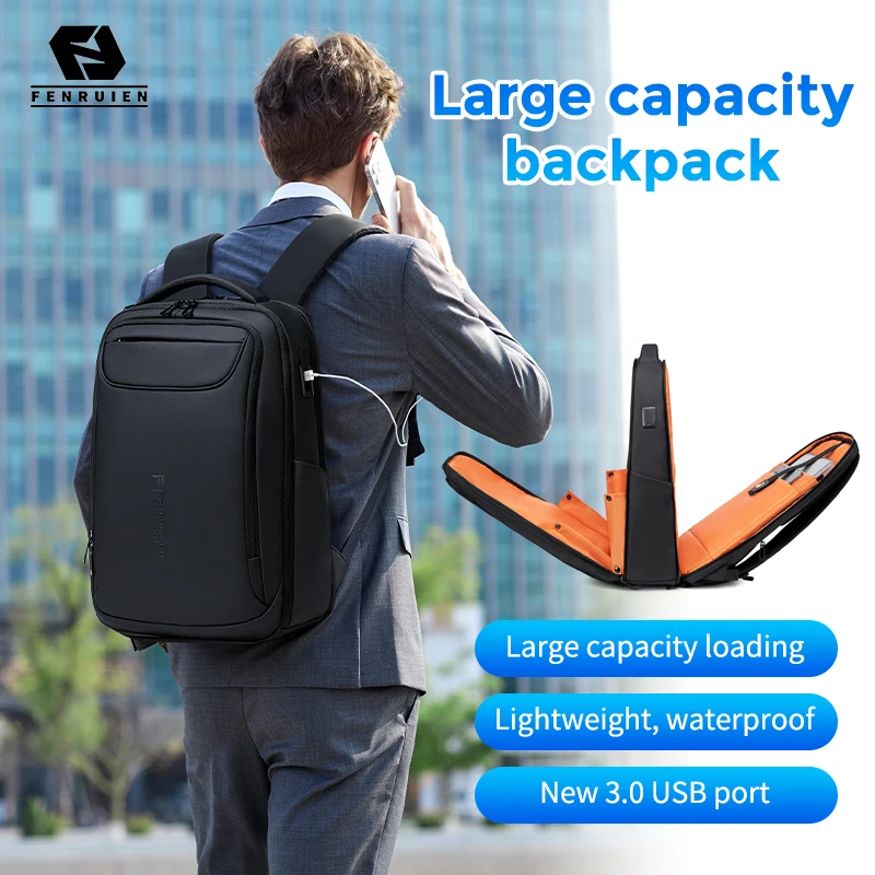 FENRUIEN New Men Backpack 3.0 USB Port Charge Large Capacity Multifunction Schoolbag Business Waterproof Backpack