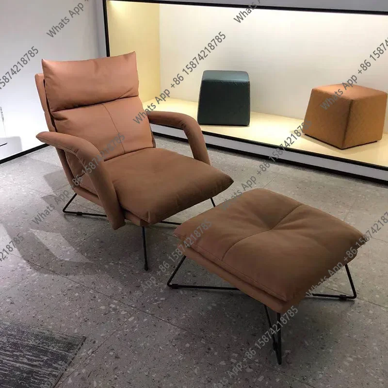 

M-W Sofa Chair Balcony Leisure Recliner Leather Single Chair First Layer Cowhide Minimalist Down Soft Bag Adjustment Backrest