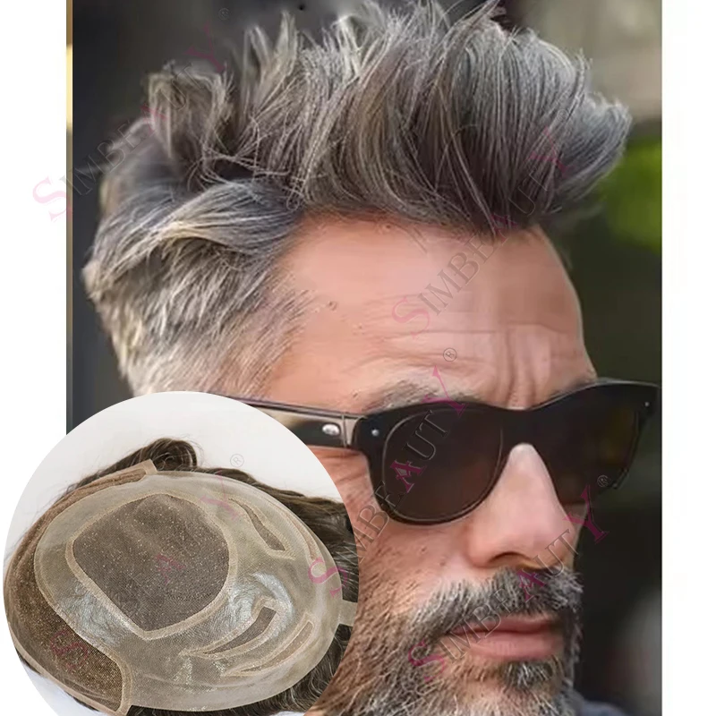 متين 540 #   1b65 شعري غير مرئي Versalite السويسري الدانتيل بولي Men الرجال الشعر المستعار رمادي أسود شعر مستعار شقراء بني داكن 100% رقعة الشعر البشري #1